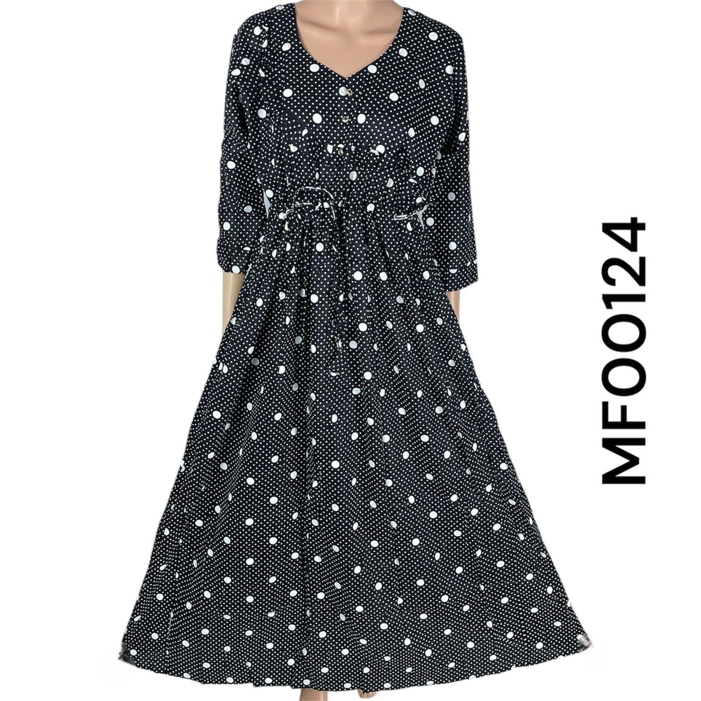 Cotton Print Maxi Dress for Casual Wear - Womenswear, Comfortable, Elegance, Drawstring Long Sleeve