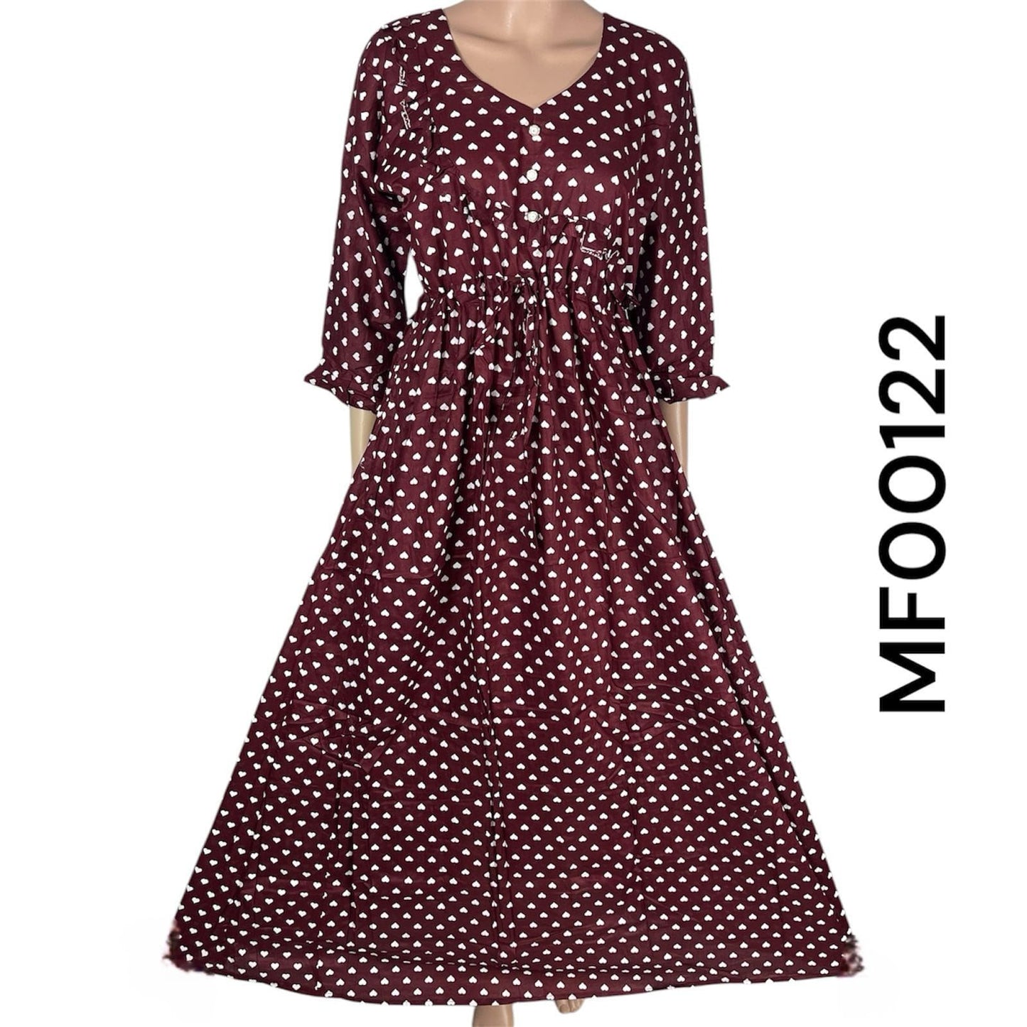 Cotton Print Maxi Dress for Casual Wear - Womenswear, Comfortable, Elegance, Drawstring Long Sleeve