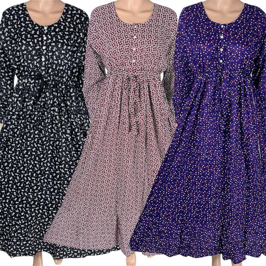 Cotton Print Maxi Dress for Casual Wear - Womenswear, Comfortable, Elegance, Drawstring Long Sleeve