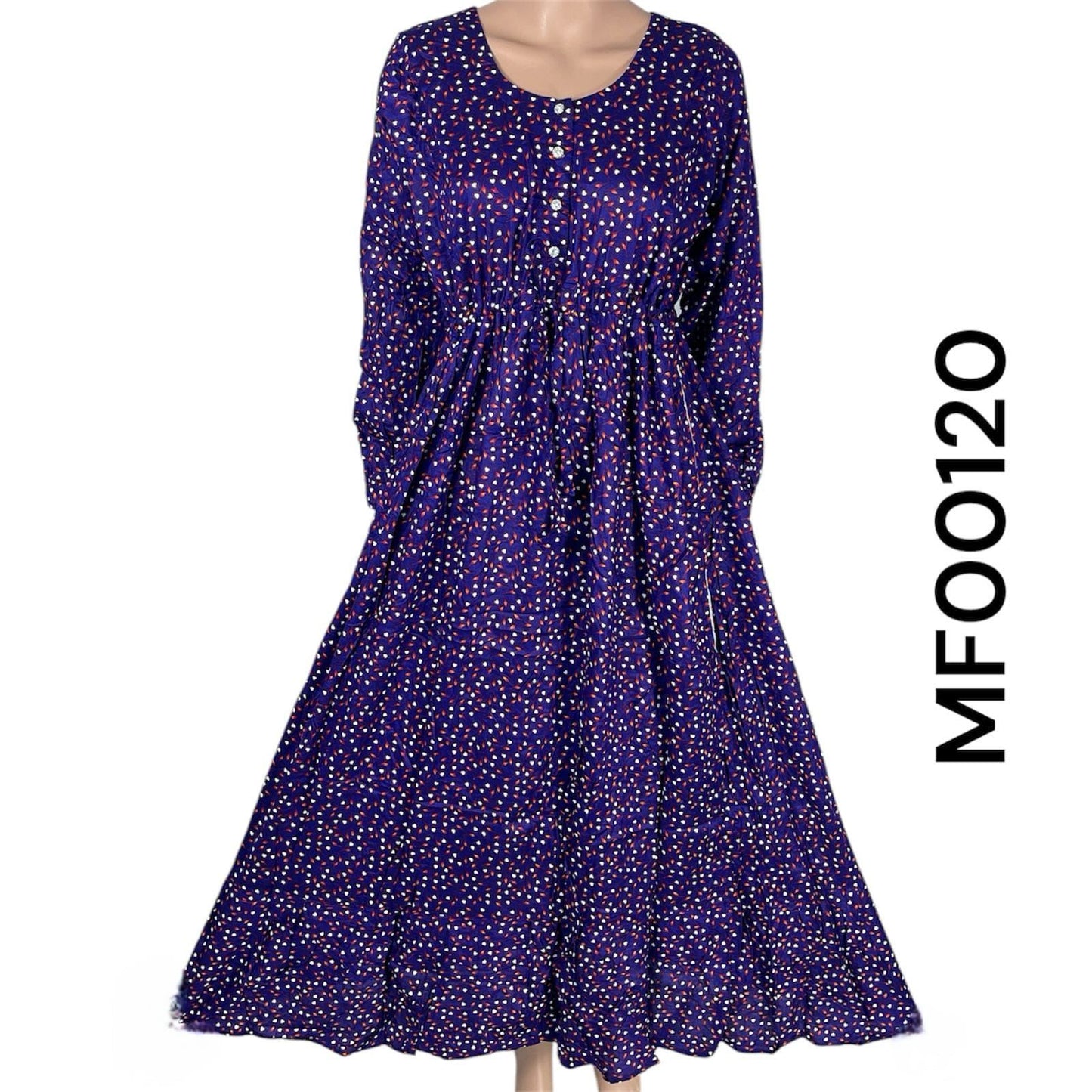 Cotton Print Maxi Dress for Casual Wear - Womenswear, Comfortable, Elegance, Drawstring Long Sleeve