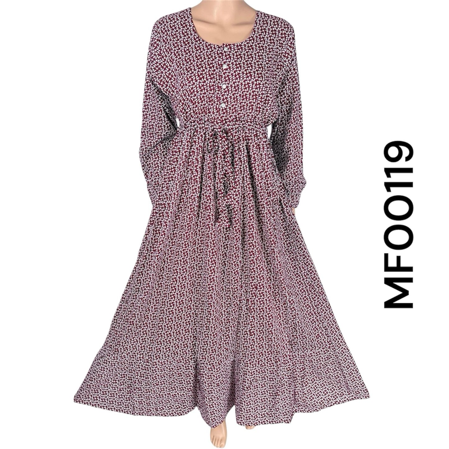 Cotton Print Maxi Dress for Casual Wear - Womenswear, Comfortable, Elegance, Drawstring Long Sleeve