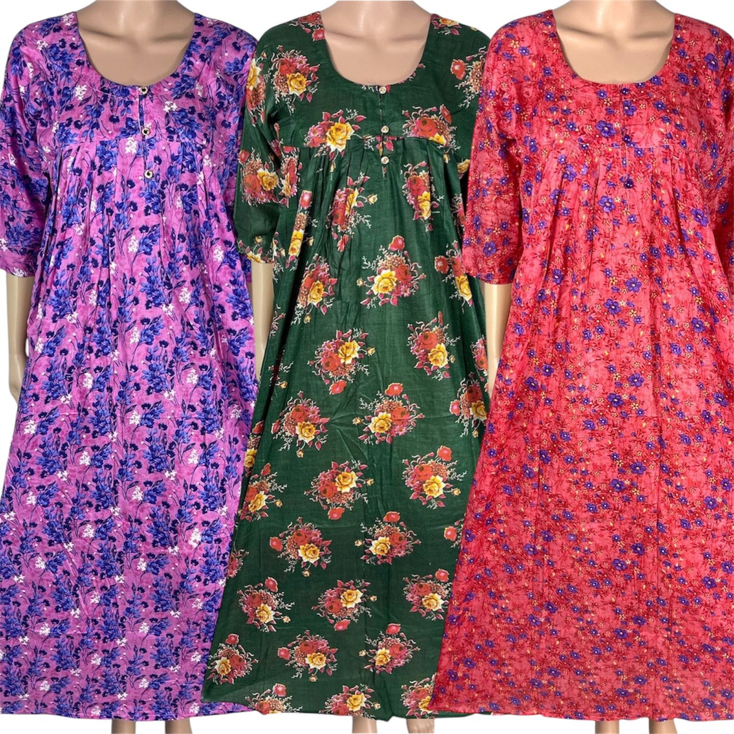 Cotton Floral Nightwear for Women - Homewear - Womenswear, Printed Cotton Fabric, Nighty. Breathable Comfortable Soft